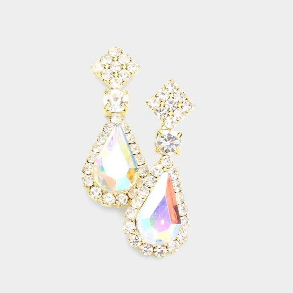 Teardrop Abalone Gold Evening Earrings